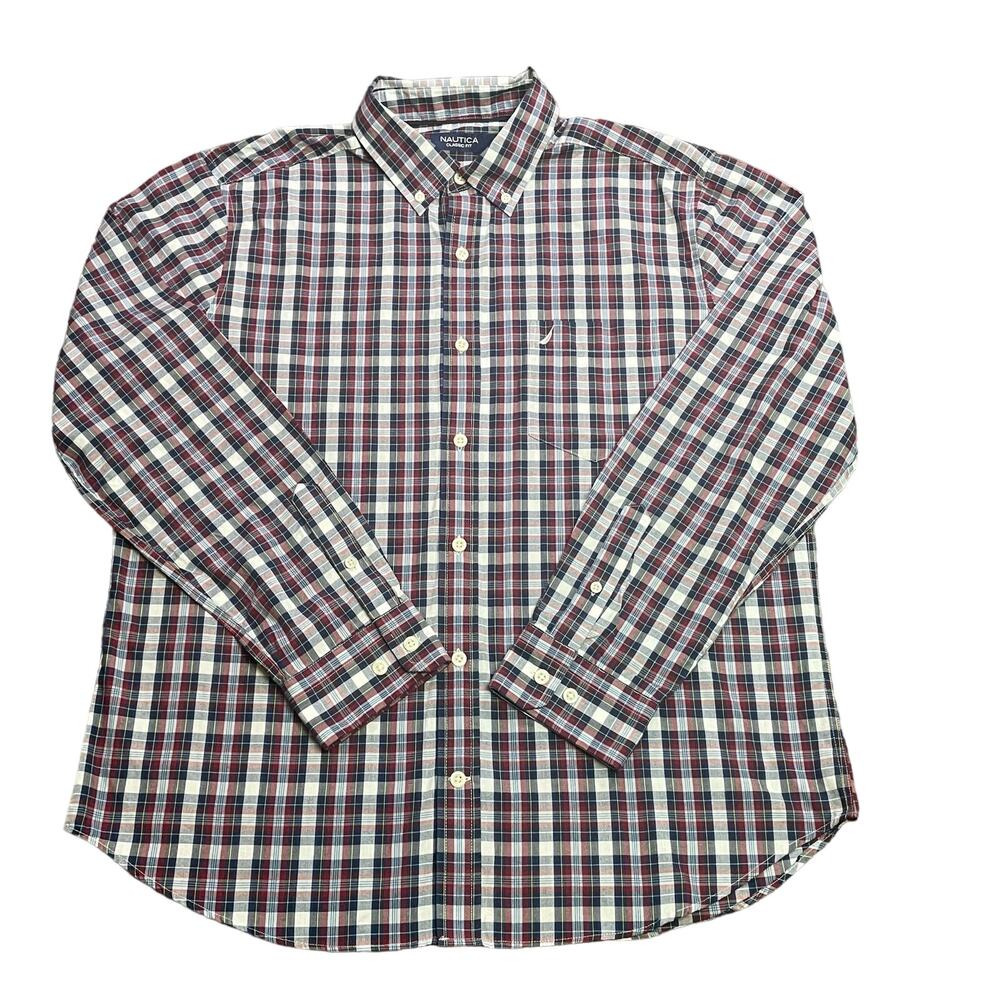Nautica Long‎ Sleeve Button Down Shirt Mens Size L Classic Fit Plaid